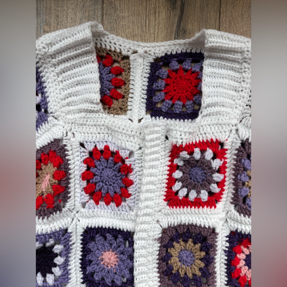 Crochet Granny Square Knit Oversized Cardigan Sweater Bode Inspired Medium/Large - Picture 5 of 16